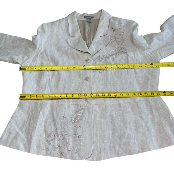 Kenar Woman 20W Linen Blazer Beige Embroidered Jacket Relaxed Oversized Comfort - Picture 10 of 13